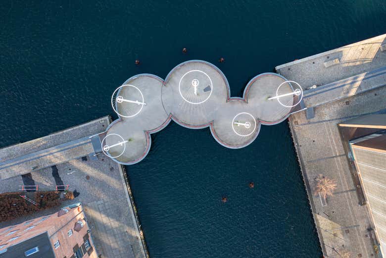 Vista aérea de un puente peatonal de la ciudad